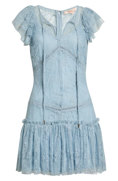 Flutter Sleeve Drop Waist Lace Minidress