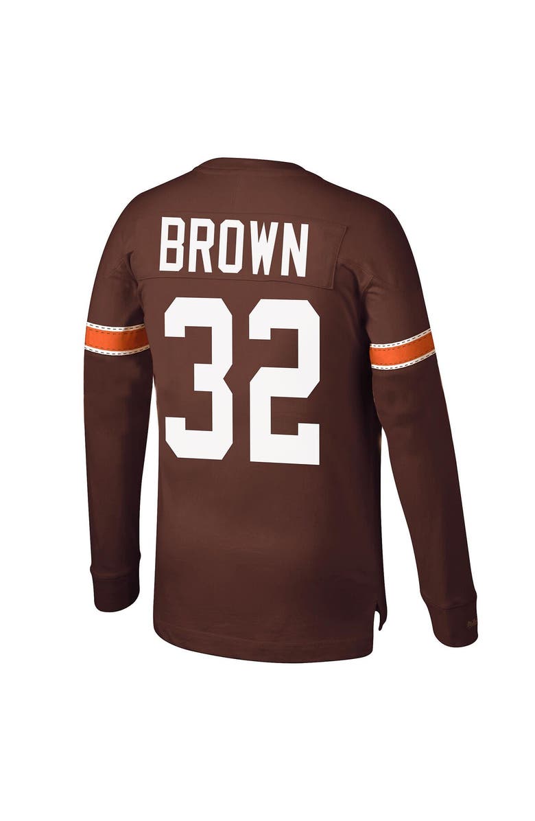 Mitchell & Ness Men's Mitchell & Ness Jim Brown Brown Cleveland Browns Retired Player Name & Number Long Sleeve Top, Alternate, color, 