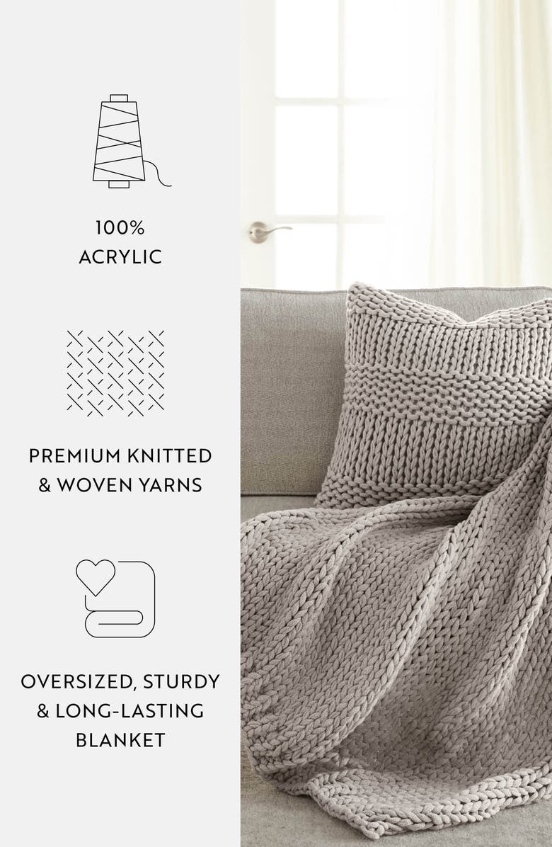 HOMESPUN Chunky Knit Accent Pillow & Oversize Throw Blanket Set, Alternate, color, Light Gray