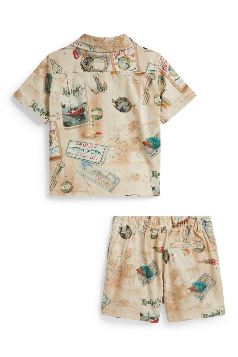 Fishing Print Knit Camp Shirt & Shorts Set, Alternate, color, FISHERMANS LODGE