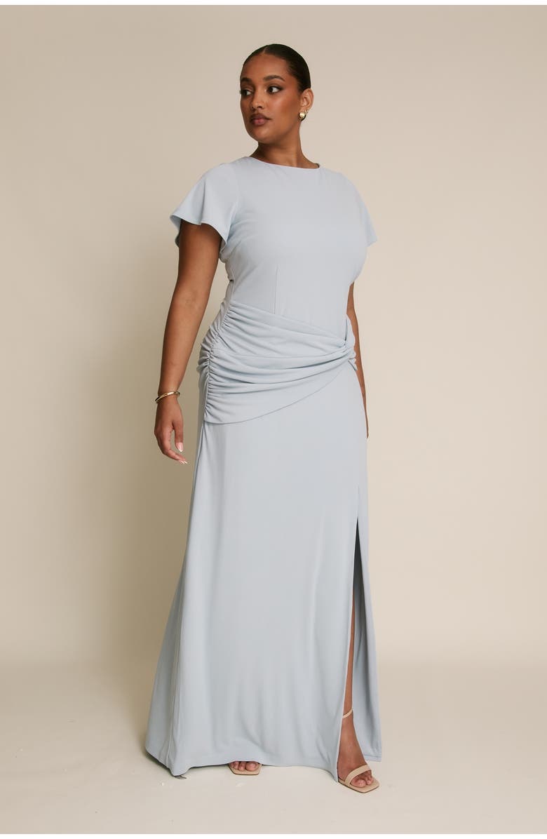 Six Stories Knot Panel Flutter Sleeve Maxi Dress, Alternate, color, Pale Blue
