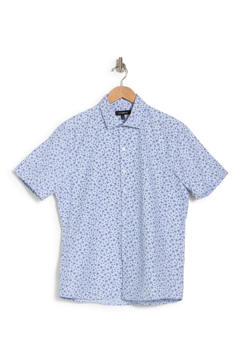 Brysen Ditsy Floral Short Sleeve Button-Up Shirt, Alternate, color, BLUE