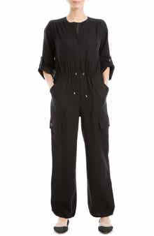 MAX STUDIO Drawcord Waist Long Sleeve Cargo Jumpsuit