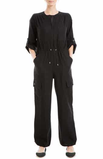 MAX STUDIO Drawcord Waist Long Sleeve Cargo Jumpsuit