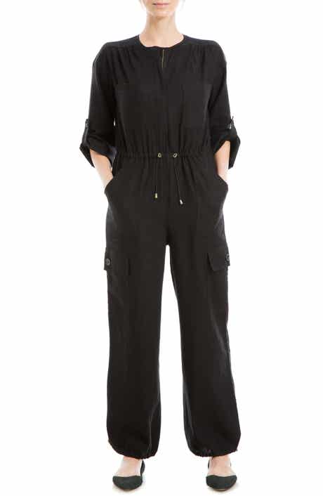 MAX STUDIO Drawcord Waist Long Sleeve Cargo Jumpsuit