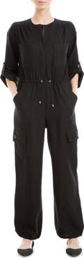 MAX STUDIO Drawcord Waist Long Sleeve Cargo Jumpsuit