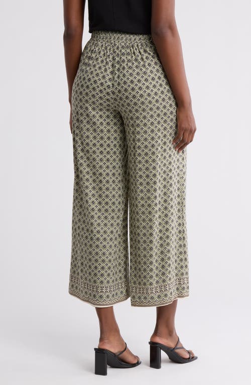 Max Studio Texture Rayon Cropped Pant In Cream/olive Stacked Star Geo