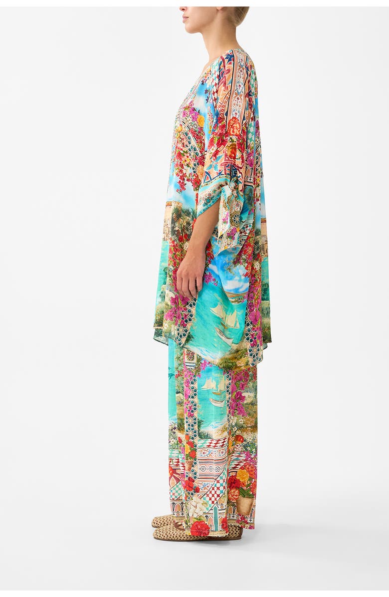 Camilla Tie Sleeve Short V Neck Kaftan, Alternate, color, Meet Me In Mallorca