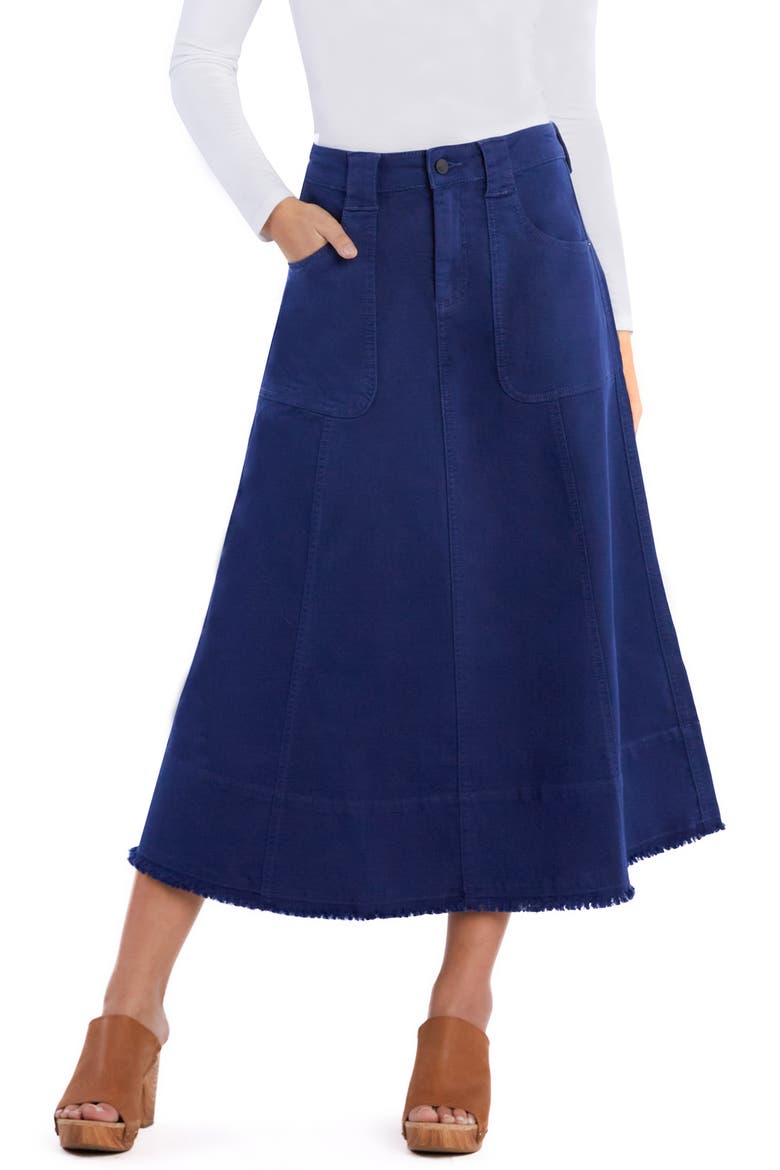 Patch Pocket Denim Midi Skirt, Main, color, BLUE STONE