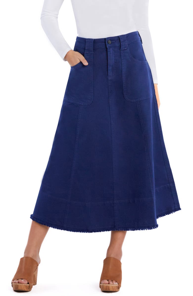 Wash Lab Denim Patch Pocket Denim Midi Skirt, Main, color, Blue Stone