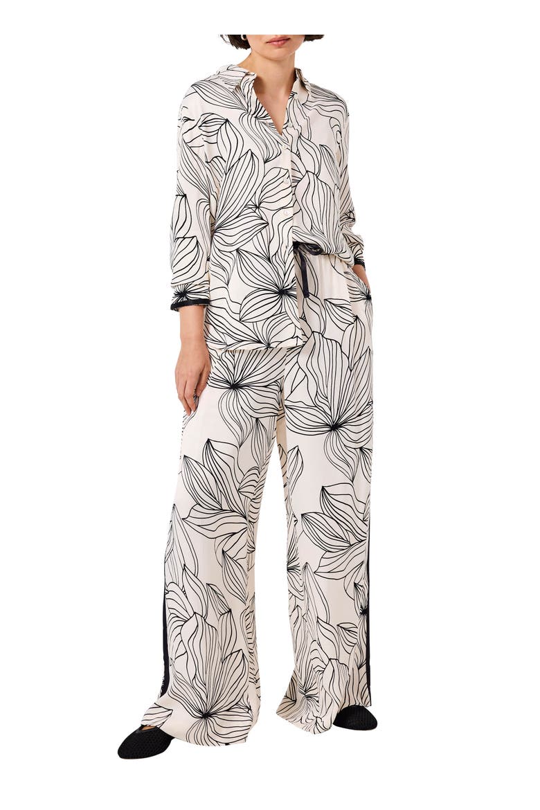 Floral Print Wide Satin Trousers, Alternate, color, Cream
