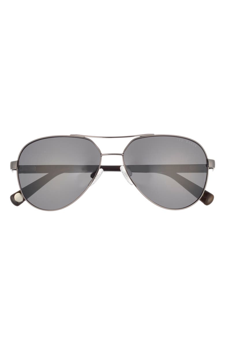 Ted Baker 57mm Polarized Aviator Sunglasses, Main, color, Dark Gunmetal