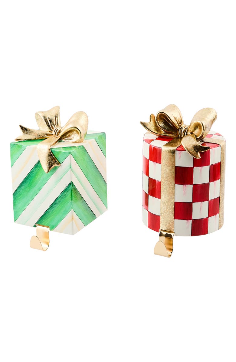 MACKENZIE CHILDS Check It Out Set of 2 Gift Stocking Box Holders, Main, color, Gold