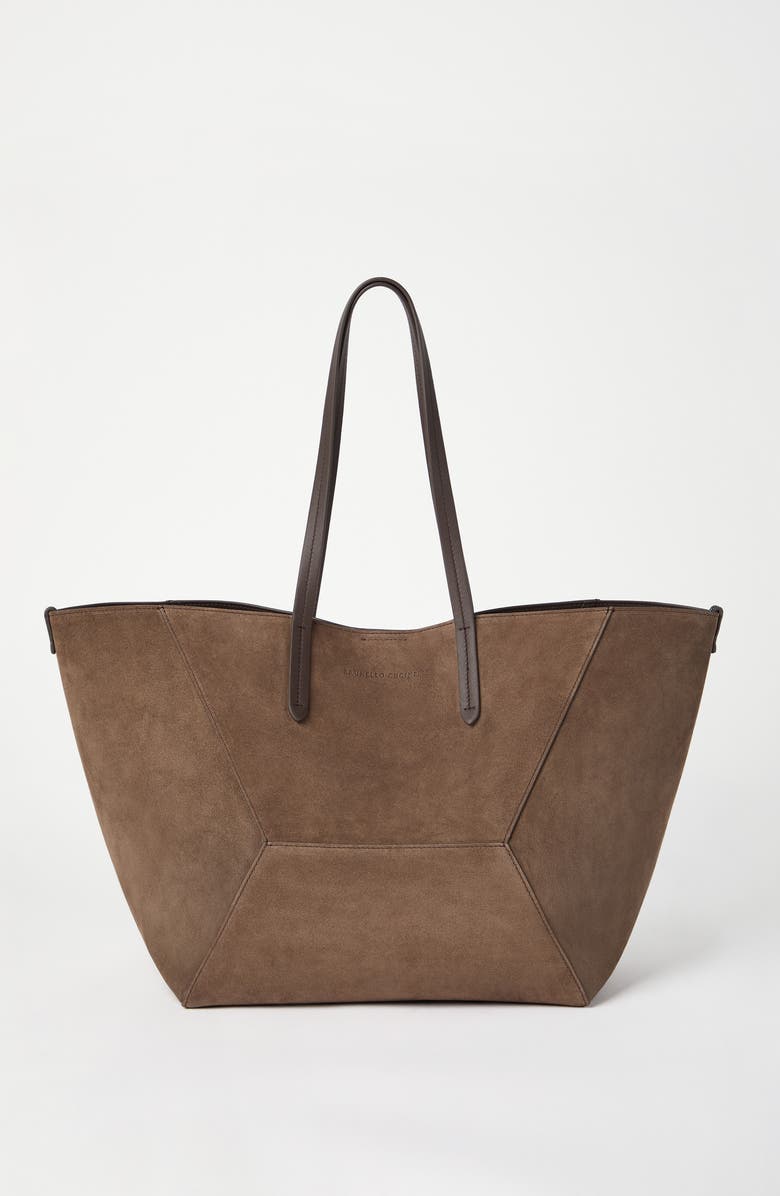 Brunello Cucinelli Suede BC Duo bag, Alternate, color, Bark
