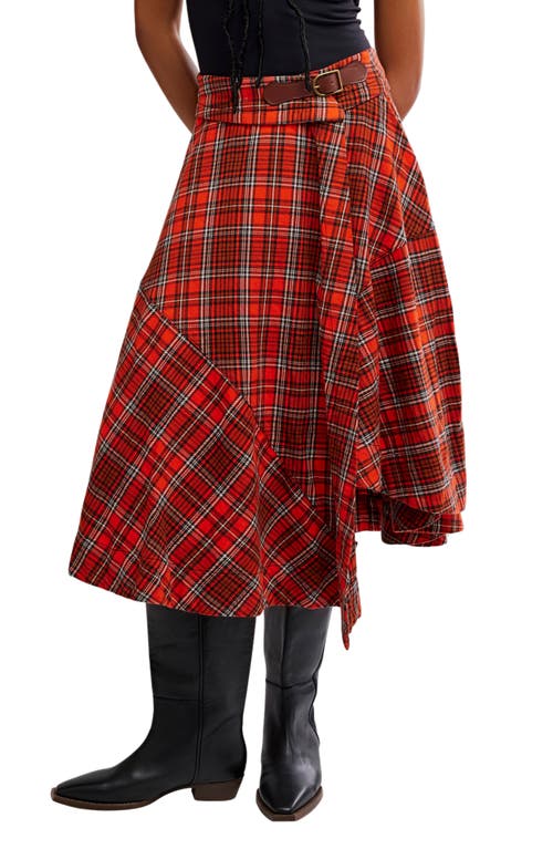 Free People Take Me Along Tartan Circle Skirt In Red