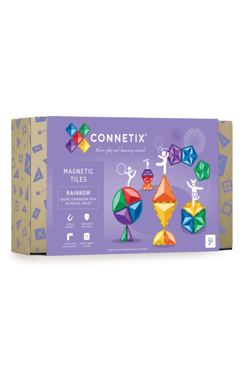 CONNETIX Kids' Rainbow Magnetic Tiles 36-Piece Shape Expansion Pack, Main, color, Rainbow