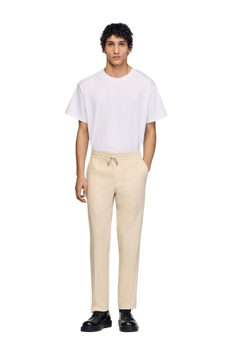 SANDRO Elasticated straight-leg trousers, Alternate, color, Light Beige
