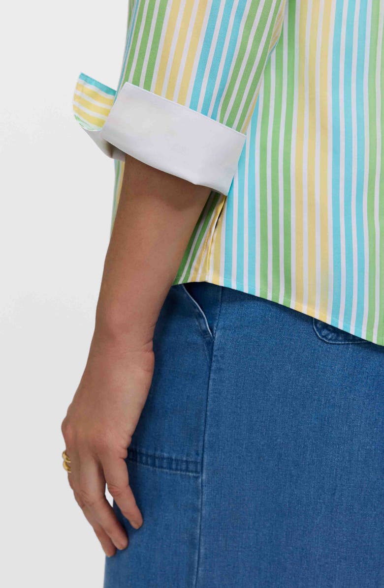 Foxcroft Taylor Stripe Cotton Button-Up Shirt, Alternate, color, Green/ Multi