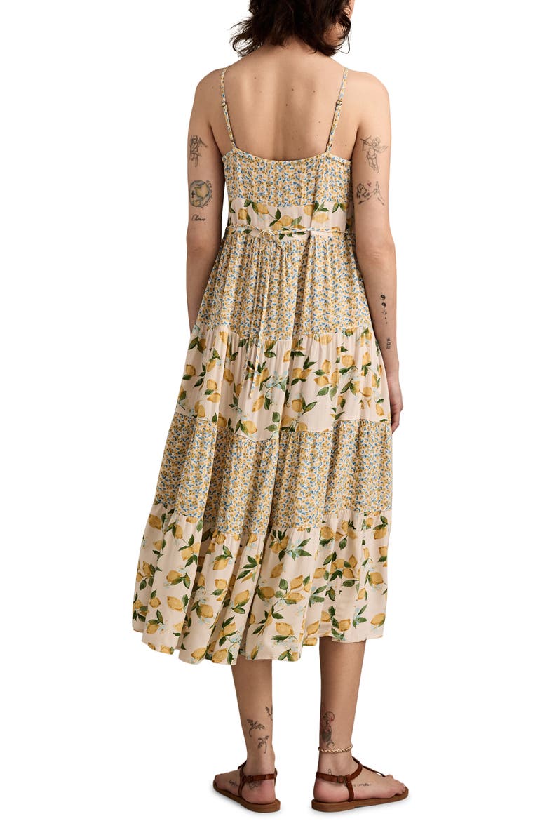 Mix Print Tiered Midi Dress, Alternate, color, YELLOW PRINT MIX