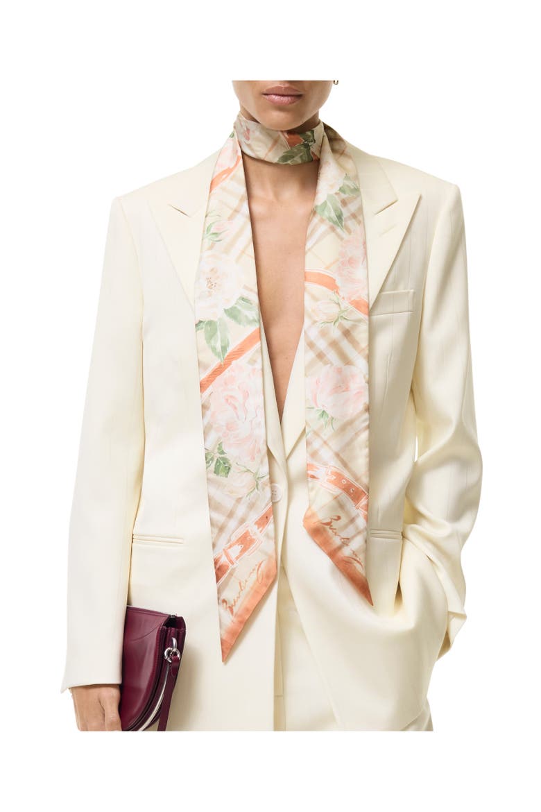 Skinny Rose Check Silk Scarf, Alternate, color, Honey beige