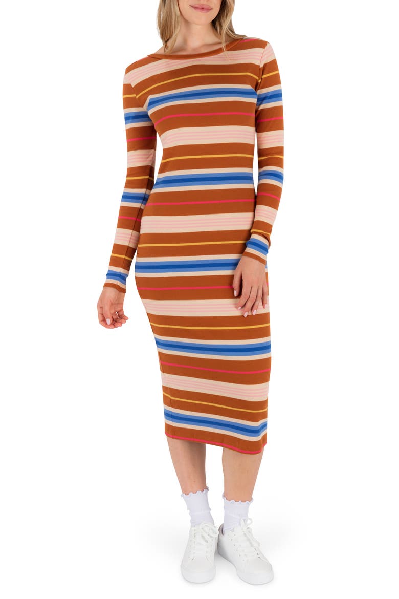 Just A Girl Long Sleeve Knit Midi Dress, Main, color, LEATHER BROWN