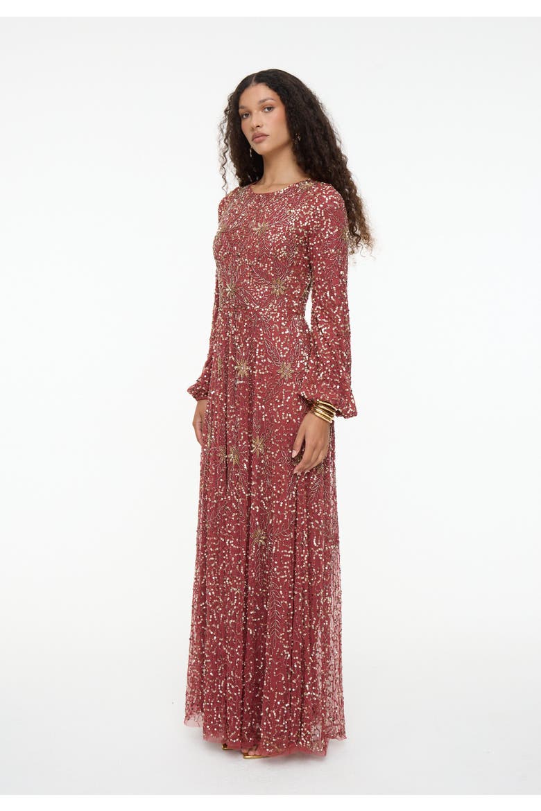 Modest Embellished Sequins A-Line Dress, Alternate, color, RUST