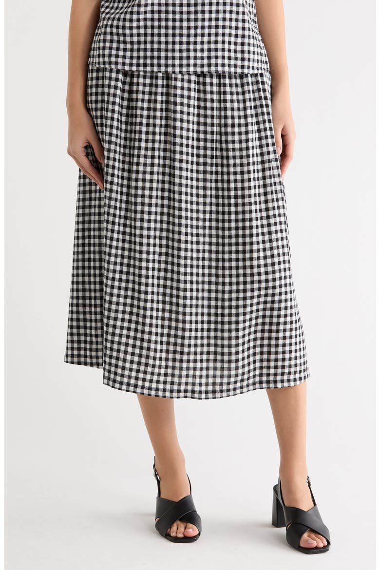 Yarn Dye Linen Blend Midi Skirt, Main, color, BLACK- WHITE BEA GINGHAM
