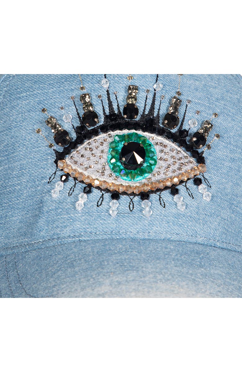 Kurt Geiger London Evil Eye Denim Baseball Cap, Alternate, color, 