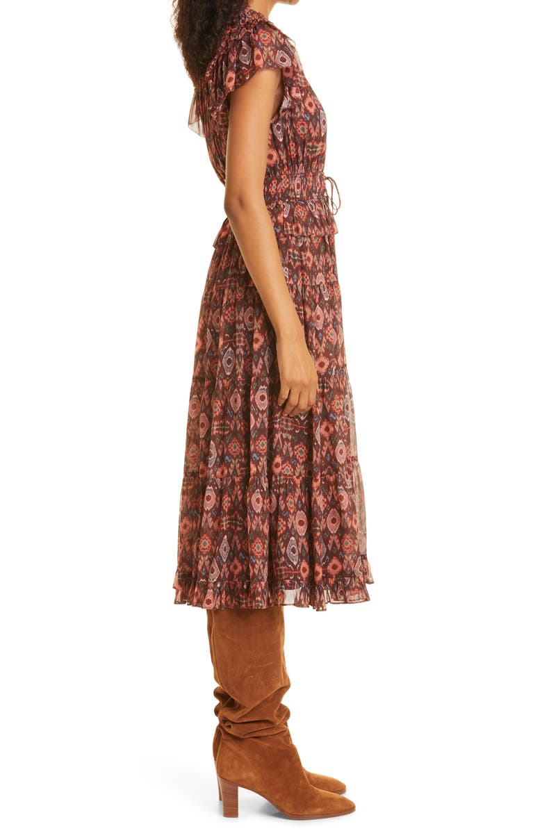 Ulla Johnson Emine Ruffle Silk Midi Dress, Alternate, color,