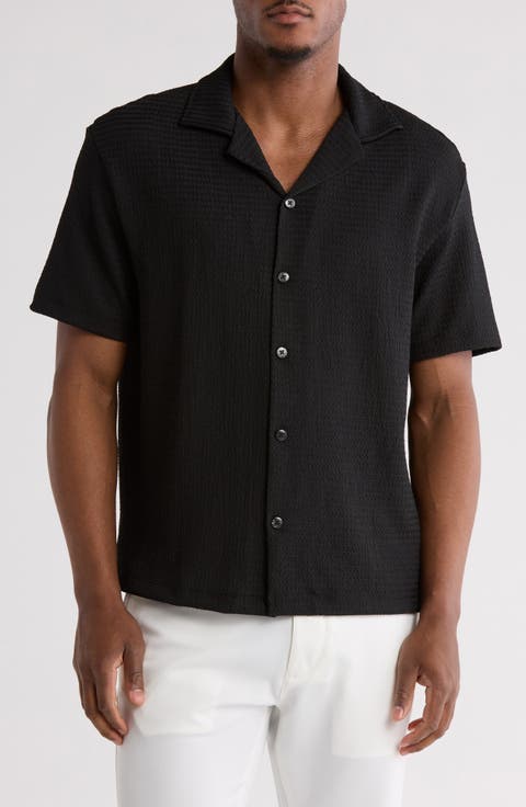 Textured Knit Short Sleeve Camp Shirt