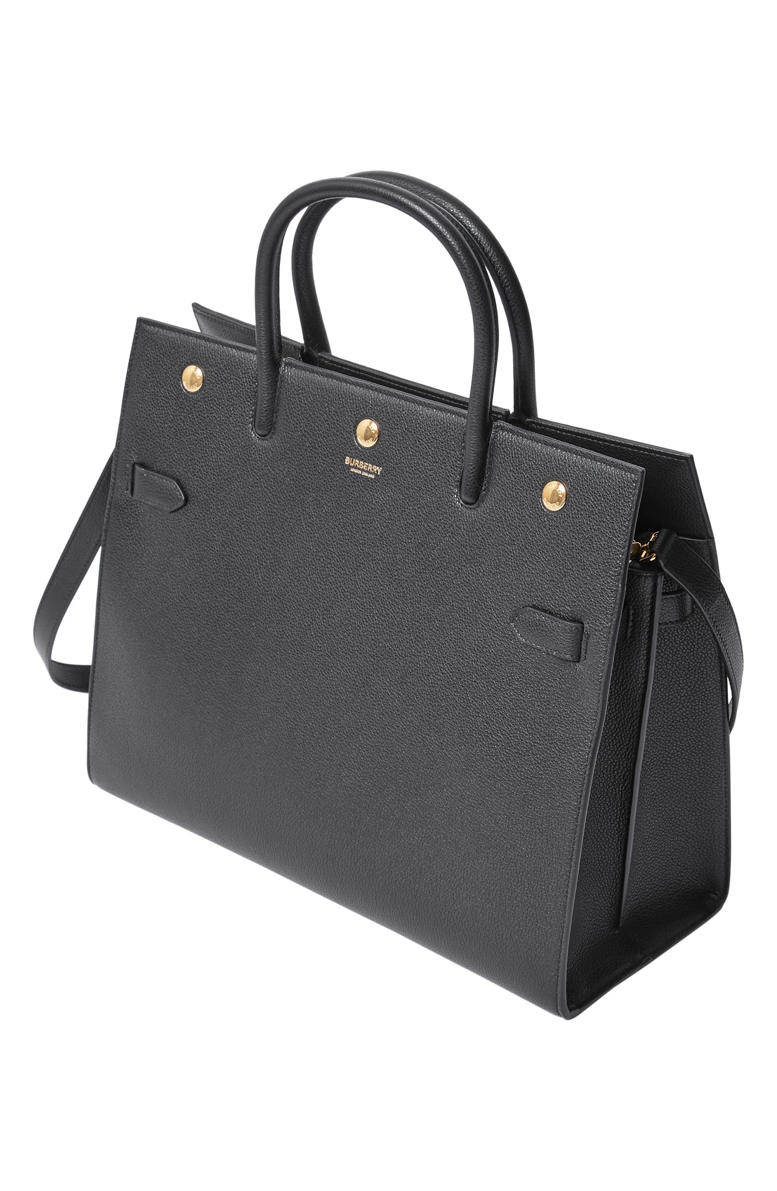 Medium Title Two-Handle Leather Bag, Alternate, color, BLACK