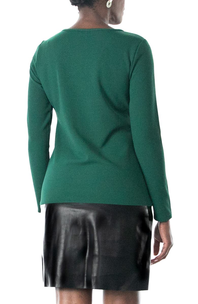 Nina Leonard Faux Leather Border Dress, Alternate, color, Jewel Green/Black