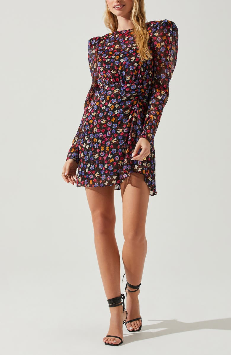 ASTR the Label Cindy Floral Long Sleeve Chiffon Minidress, Alternate, color, Blue Red Ditsy