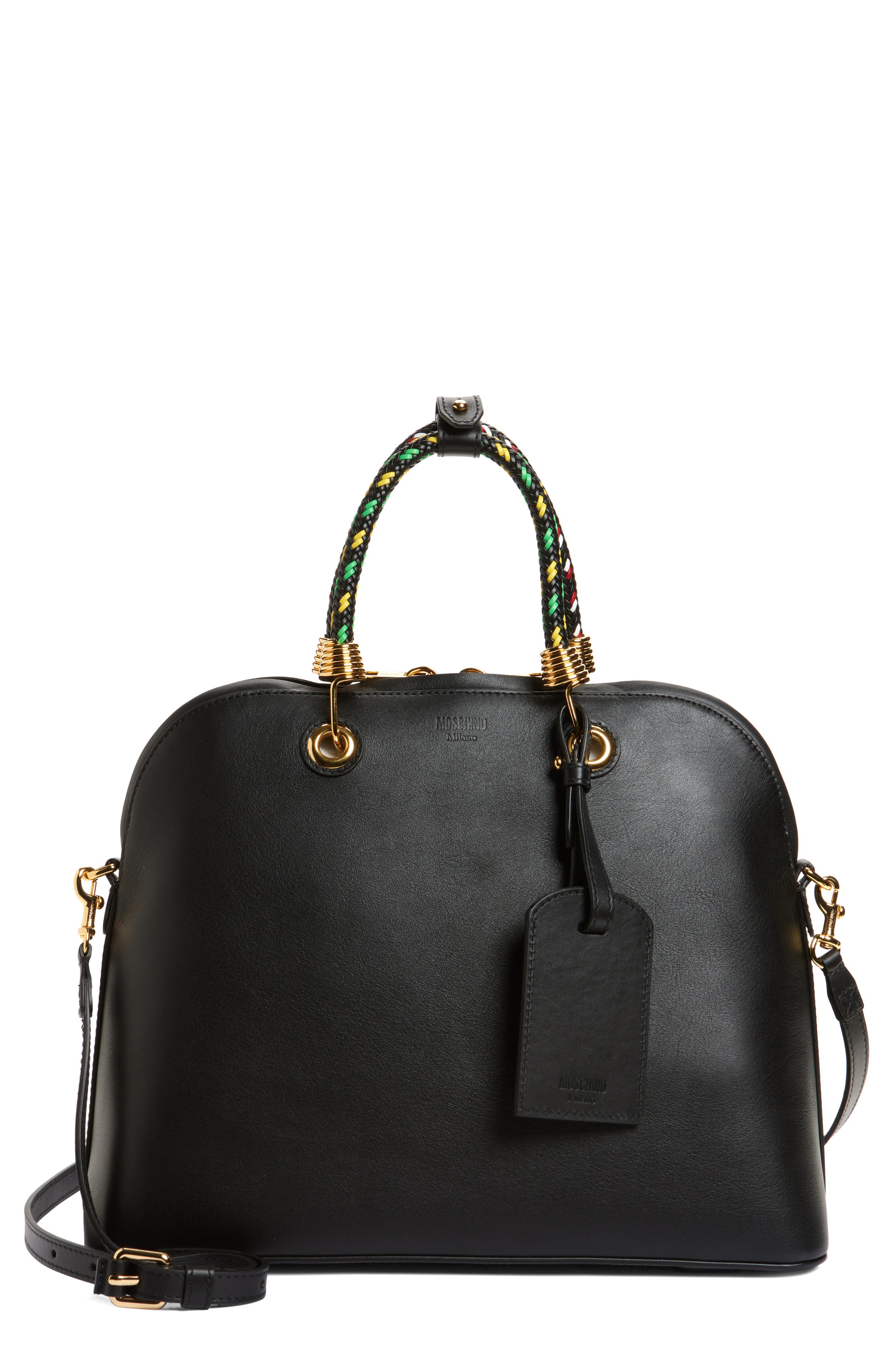 Moschino Braided Cord Leather Handbag, Main, color, 