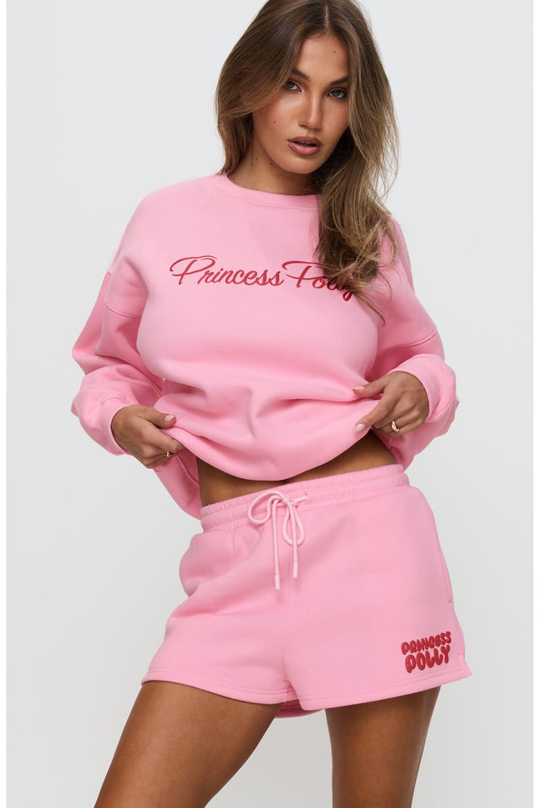 Cotton Blend Drawstring Sweat Shorts, Alternate, color, PINK / RED