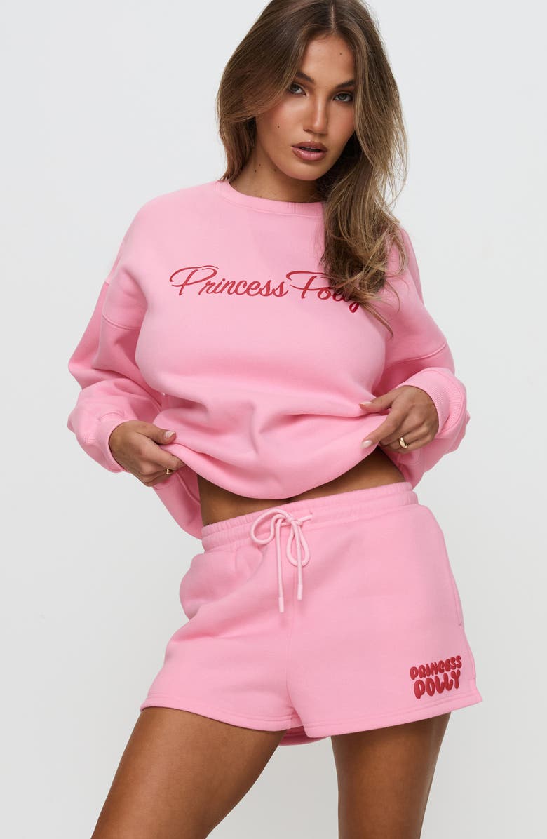 Princess Polly Cotton Blend Drawstring Sweat Shorts, Alternate, color, Pink / Red