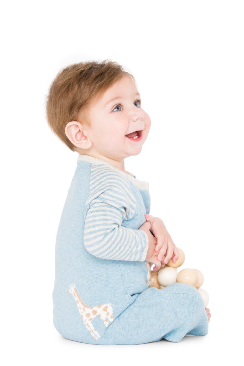 Cameron Giraffe Cotton & Cashmere Romper, Alternate, color, BLUE