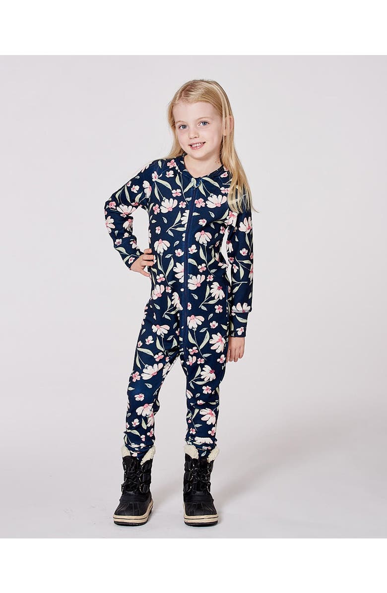 Deux par Deux One-Piece Thermal Underwear Flower, Main, color, Navy