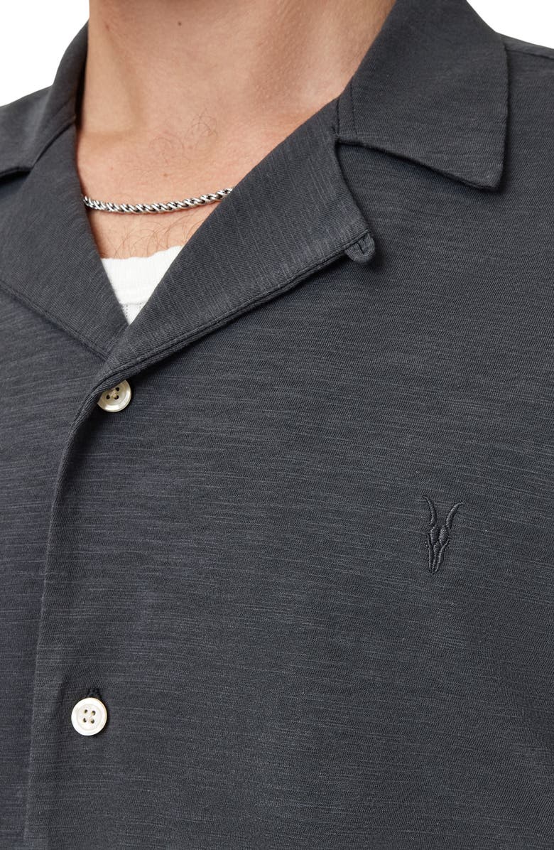 AllSaints Robson Knit Cotton Camp Shirt, Alternate, color, Phantom Blue