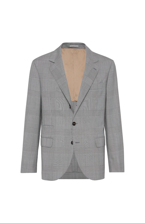 Brunello Cucinelli Check-print Virgin-wool Blazer In Gray
