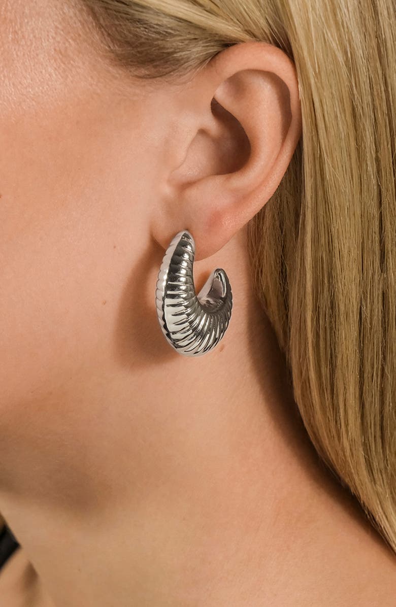 Sterling Forever Flora Ribbed Huggie Hoop Earrings, Alternate, color,