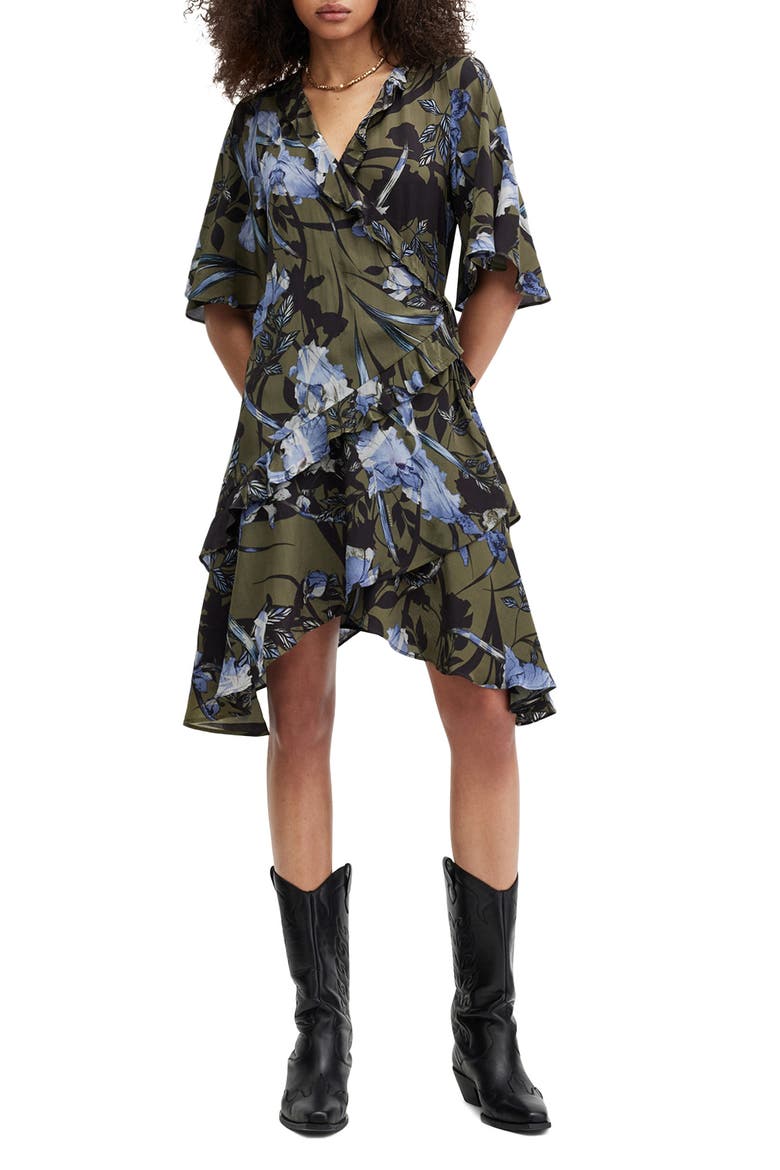 Meagan Floral Print Wrap Dress, Main, color, DEEP KHAKI GREEN