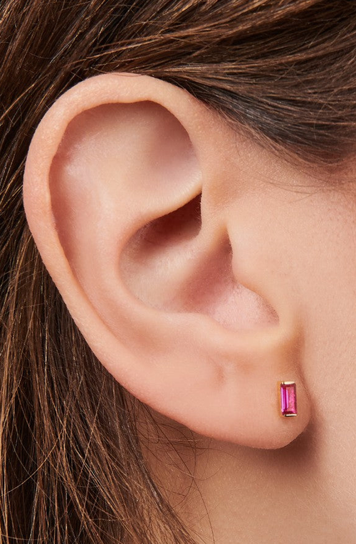 Little Sky Stone Baguette Stud Earrings In Bright Pink/red