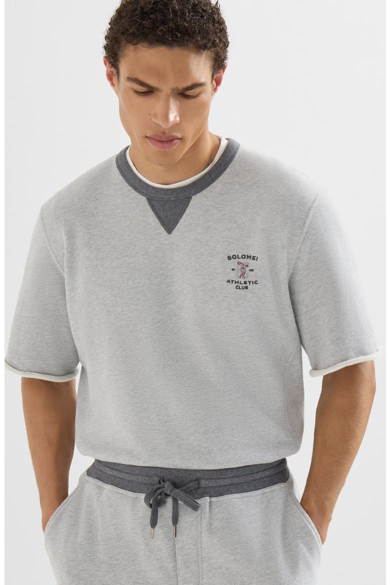 Cotton French terry short sleeve sweatshirt with embroidery, Alternate, color, Grey