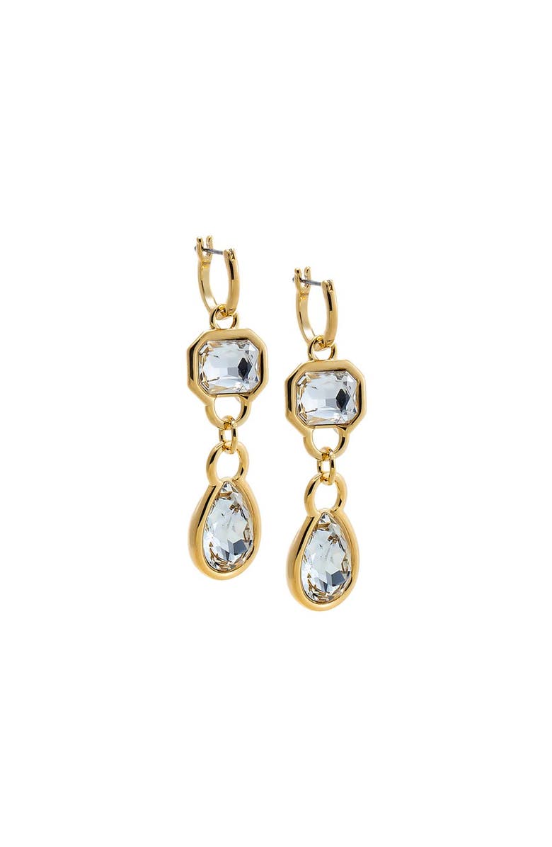 BY ADINA EDEN CZ Emerald X Pear Bezel Drop Hoop Earring, Main, color, Gold