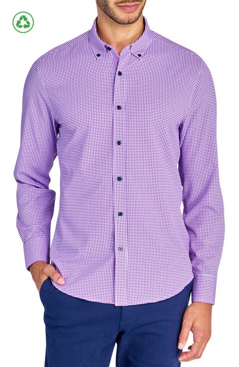 Slim Fit Micro Plaid Recycled 4-Way Stretch Performance Long Sleeve Shirt