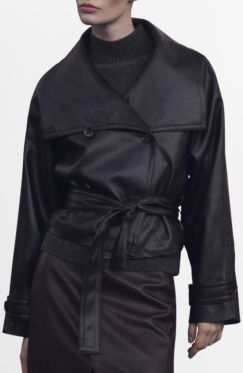 Mango Auro Double Breasted Faux Leather Jacket In Black