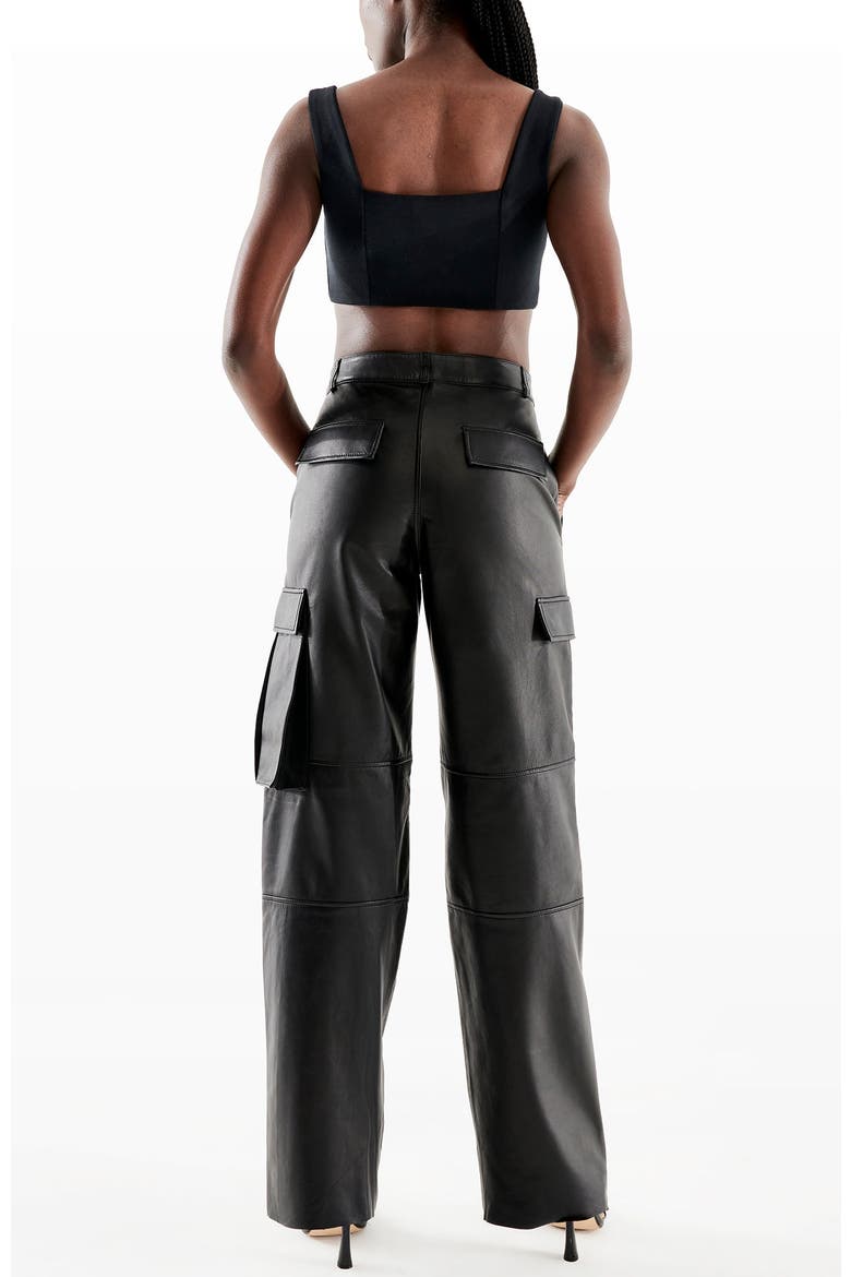 Cole Upcycled Leather Cargo Pants, Alternate, color, Black