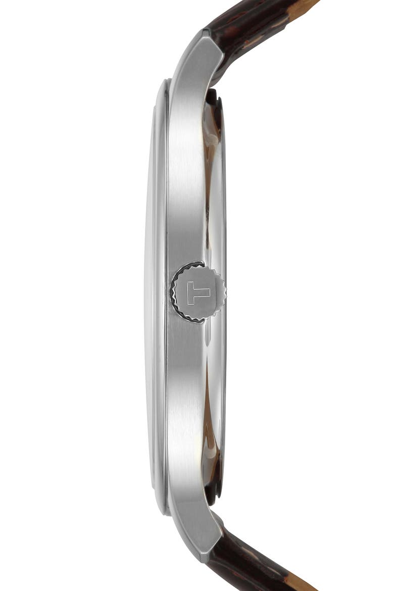 Tradition Leather Strap Watch, 42mm, Alternate, color, BROWN/ SILVER