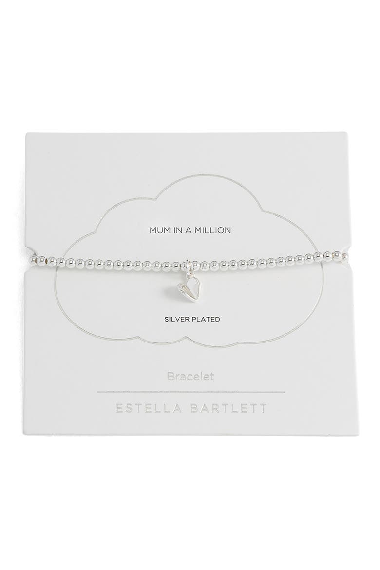 Sienna Folded Heart Beaded Stretch Bracelet, Main, color, SILVER